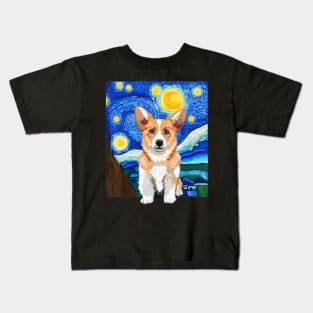 Corgi Dog Lover Starry Night Dog Corgi van gogh Kids T-Shirt